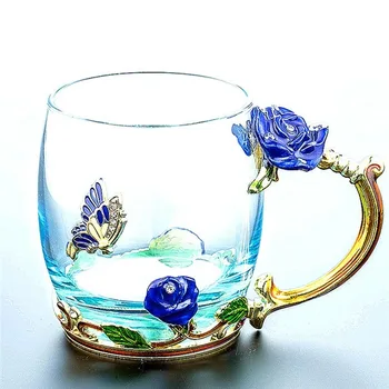 320 / 350 ML Lepa Emajl Pokal Stekla Gospodinjski Nastavite Cvet Čaj Kristalno Skodelico Kave Vrč Pivo Nekaj Poročno Darilo