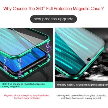 360 Magnetni Adsorpcije Kovinski kovček Za Xiaomi Redmi Opomba 10 9 9A 9C 9S 8 8T 8A 7 K20 9T Pro Poco X3 NFC Dvostranski steklen Pokrov