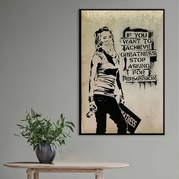 Banksy, Če Želite, Da Se Doseže Veličino Stop Prosi Za Dovoljenje, Plakatov In Fotografij Platno Stensko Slikarstvo Umetnost Doma Dekor