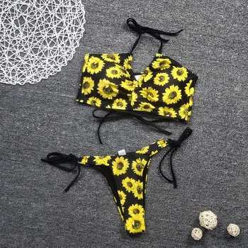 Cvjetnim Tiskanja Bikini Ženske Povoj Biquini String Bikini Komplet Kopalke Ženske Kopalke 2021 Tangice Bikini Kopalke Plažo