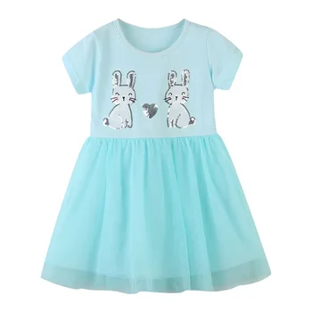 Frocks za Dekleta 2021 Poletje Baby Girl Obleke Malčka Bombaž Živali Vestiods Priložnostne Zajček Sequined Obleko za Otroke 2-7 Let