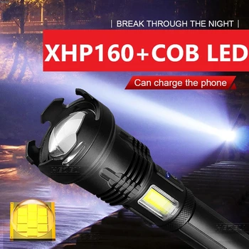 HEDELI 2021 NOVO XHP160+COB LED Svetilka USB Polnjenje Baklo Luči Taktično Svetilke 18650, ali 26650 XHP100 XHP90 XHP70