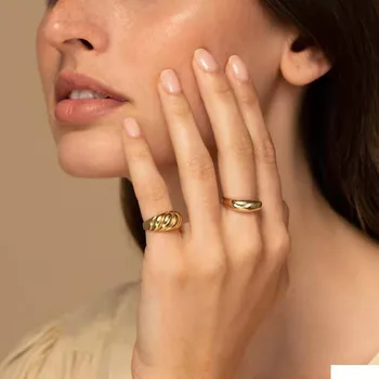 Iz nerjavečega jekla, zlata crosissant dome obroč za ženske geometrijo diagonali trak širok rep modni prstan