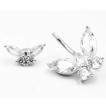 Kubični zirconite kristalno metulj trebuh gumb popka piercing za ženske 925 sterliing srebro prešitih telo bar nakit