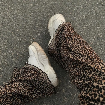 Leopard Ženske Y2k Skinny Hlače Visoko Pasu Flare Hlače Dvojno Plast Očesa Dekle Estetske Hlače Ženske Sweatpants Ženska Oblačila