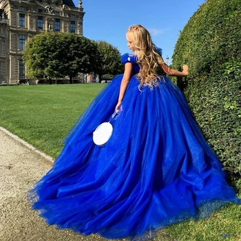 Lep Kraljevsko Modra Pepelka Dekleta Pageant Obleke Off-Ramo Ljubica Otroci Formalno Obleko Žogo Obleke za Stranko po Meri