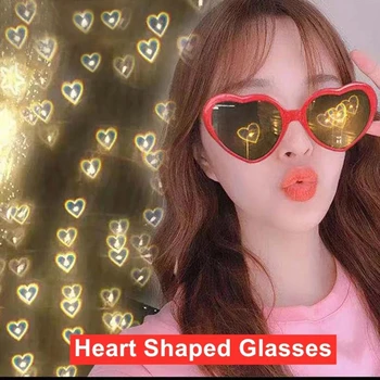 Ljubezen Srca V Obliki Učinkov Očala Ženske Modni Noč Difrakcijske Sončna Očala Ženski Posebne Učinke Očala Očala