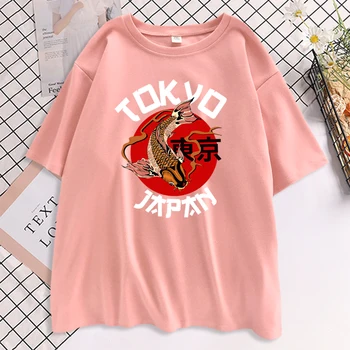 Na Japonskem Tokiu Je Smešno Krap Natisnjeni Ženske Kratek Rokav Tshirts Oversize Koži Prijaznih Ženske Srajce Moda Priložnostne Za Ženske Oblačila