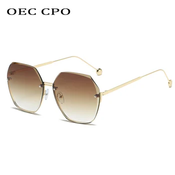 OEC CPO Kovinski Rimless Odtenki Ženske sončna Očala Moda Prevelik sončna Očala brez okvirjev Ženske Letnik Oculos Feminino UV400 E686