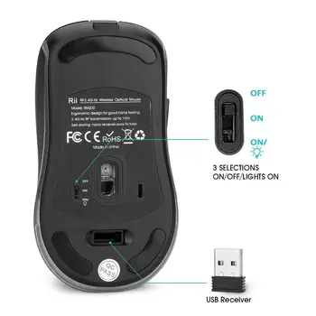 RM200 2.4 G Brezžična Miška S 5 Gumbi za Polnjenje Mobilnih Optična Miška z USB Nano Sprejemnik,3 Nastavljiv DPI Ravni za PC
