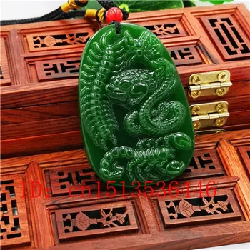 Scorpion Kača Vklesan Jade Obesek Naravnih Kitajski Zelena Ogrlica Čar Jadeit Nakit Modni Srečo, Amulet Darila za Ženske