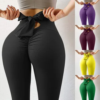 Seksi Dokolenke Hlače Visoko Pasu Fitnes Modne Dame Čiste Barve Hip Dviganje Elastična Fitnes Teče Dokolenke Hlače Šport Femme