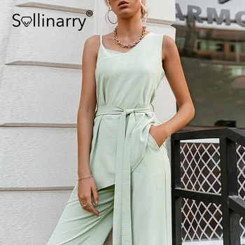 Sollinarry Nezakonitih slip čipke-up ženska nastavite Trdno širok noge vzročno nastavite ženski dvodelni visoko pasu slim moda poletje obleko lady