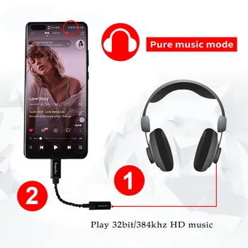 TIP-C Do 3,5 MM DSD128 Ojačevalcem za Slušalke Napajalnik DAC za Android Telefone Window10 MAC Slušalke Pretvornik Glasbe Priključek