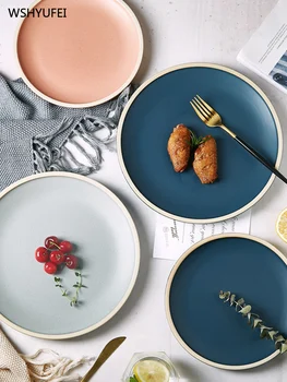 Ustvarjalne barva okrogle keramične plošče zajtrk Zahodni zrezek, solata sladica torto suši domači kuhinji shranjevanje dekorativne plošče
