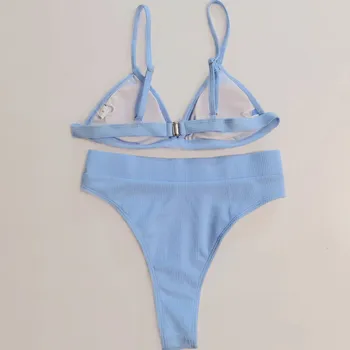 Visoko Pasu Bikini 2021 Nove Kopalke Ženske Push Up Kopalke Trdna Bikini Komplet Ženske Kopalke Poletje Plaža Obrabe, Plavanje Obleko