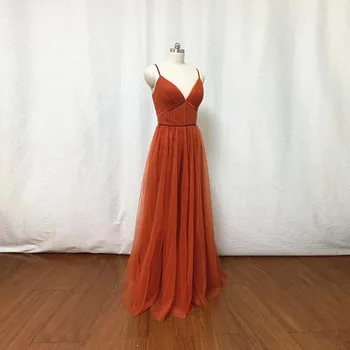 Zgorela Oranžna Til Družico Obleko 2021 Špageti Trak Elegantne Ženske Obleka za svate ido De Fiesta Voda Par Mujer