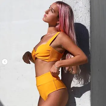 Širok Trak Kopalke Bikini Komplet Ženske Visoko Pasu Bikini Komplet Barva 2021 Nov Poletni Plaži Biquini Nastavite Seksi Kopalke