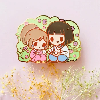 Živahen Stran Haku in Chihiro Emajl Pin Nepozabnih Ljubezen Značko Ghibli Anime Ljubitelje Lepe Dodatek